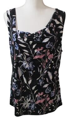 Ivanka Trump Women's Black Floral Print Sleeveless Scoop Neck Shirt Size Large